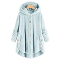 thumbnail image 2 of Qertyioot Women Plus Size Button Plush Tops Hooded Loose Cardigan Wool Coat Winter Jacket, 2 of 3