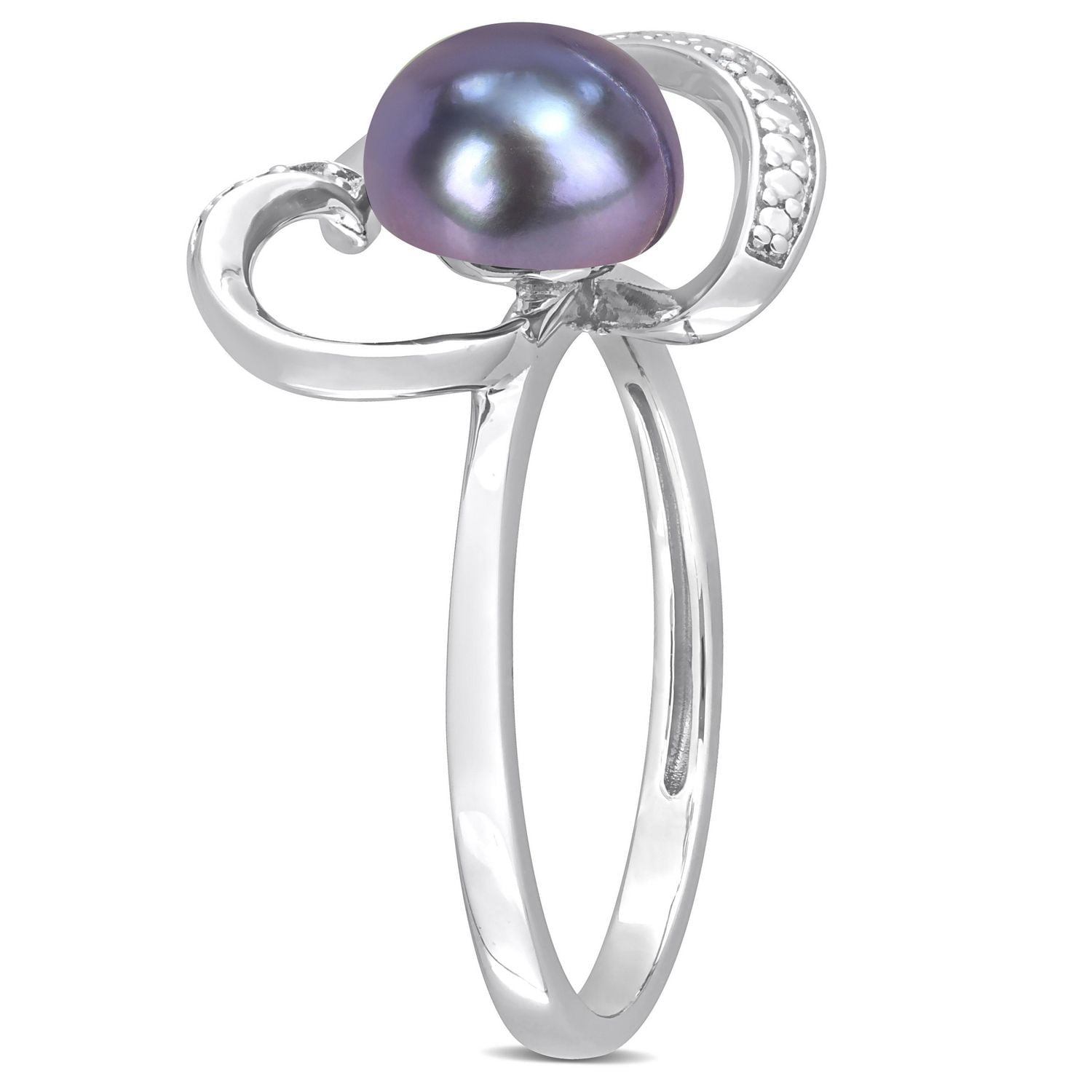 Miabella Black Freshwater Cultured Pearl and Diamond Accent Sterling Silver Heart Ring