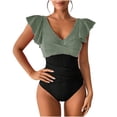 thumbnail image 3 of Sentmoon Bathing Suit One Piece Spaghetti Strap Oversized Womens Bikinis Ladies' Casual and Fashionable Solid Color Bikini Lace Up Swimsuit Set for Tummy Control & Full Coverage Green L, 3 of 7