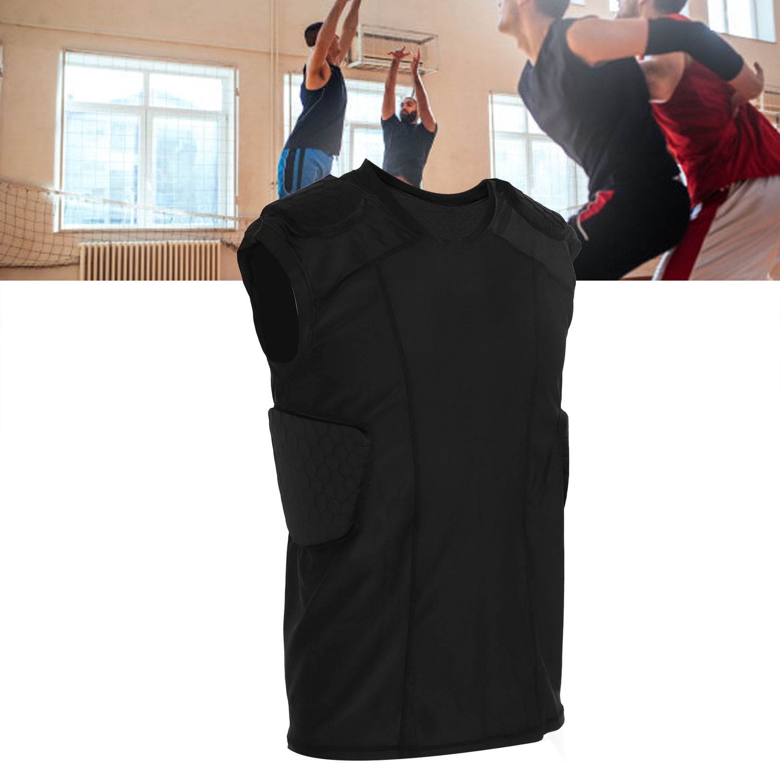 Youth Padded Compression Vest, Impact Resistant Sleeveless Athletic Shirt Rib Protectors for Soccer Basketball Football, Paintball Jujitsu, Provide Shoulder & Waist Support