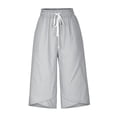 thumbnail image 4 of AherBiu Womens Capris for Summer Cotton Linen High Waisted Drawstring Cropped Pants Loose Lounge Capris Trousers, 4 of 6