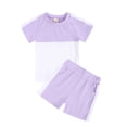 thumbnail image 3 of Économies d'Automne! HVOBTTY Ensemble Décontracté 2 Pcs pour Fille à Manches Courtes, Ensemble 2 Pcs pour Fille à Couleur Unie avec Encolure Ronde Filetée, Manches Courtes et Shorts Violet, 90, 3 of 4