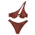thumbnail image 2 of Cameland Ladies' Sexy Split Shoulder Steel Support Bikini Solid Color Two-piece Swimsuit, 2 of 3