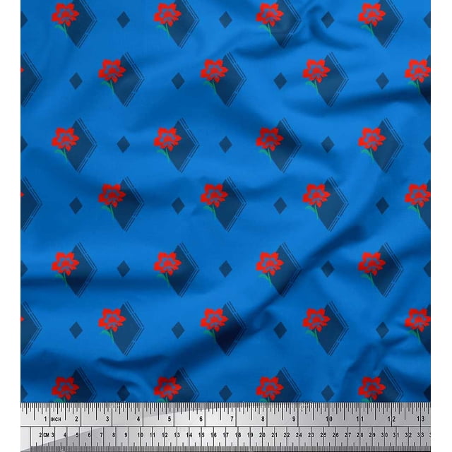 Soimoi Moss Georgette Fabric Diamond Shape & Floral Artistic Print Sewing Fabric Yard 42 Inch Wide