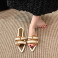 thumbnail image 2 of Women's Slippers Slide on Sandals, Fashionable Comfortable House Shoes with Color-Blocked Wrap Strap, Lightweight Pointed Toe Low Heel Easy Slip on for Spring Summer, Plus Size Available, 2 of 8