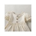 thumbnail image 4 of Faithtur Newborn Girl Short Sleeve Romper, Solid Color Button Round Neck Patchwork Dress Style Playsuit, Casual Simple Bodysuit, 4 of 9