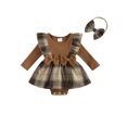 thumbnail image 1 of Gupgi Nouveau-Né Bébé Filles Automne Robe Romper Bébé à Manches Longues Houndstooth Impression Patchwork Combinaison Bandeau, 1 of 9