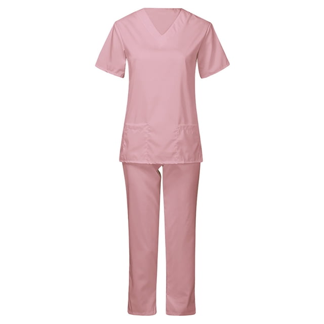DPTALR Ensemble d'Infirmière pour Femmes à Manches Courtes, Couleur Unie, avec Poche, Col en V