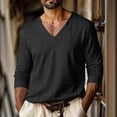 thumbnail image 2 of VBTAPA Mens Textured T Shirt Long Sleeve V Neck Pullover Tops Jacquard Knit Soft Comfy Fall Spring Tops Black L, 2 of 7