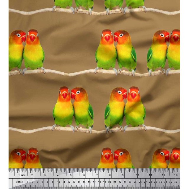Soimoi Rayon Fabric Branch & Colorful Parrot Bird Print Sewing Fabric Yard 56 Inch Wide