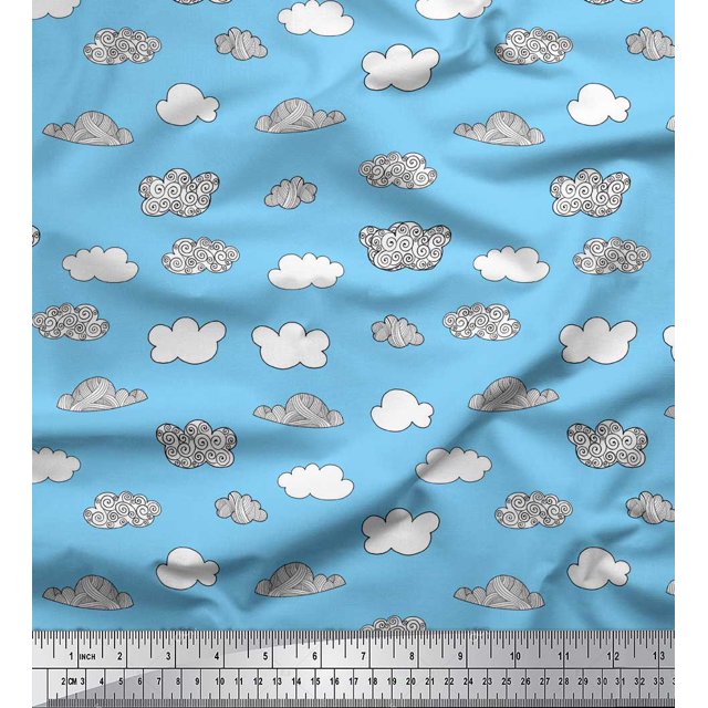 Soimoi Blue Rayon Fabric Cloud Nature Print Fabric by Yard 42 Inch Wide