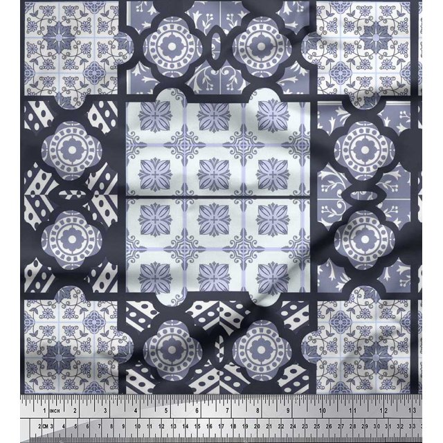 Soimoi Rayon Fabric Check & Quatrefoil Patchwork Fabric Prints By Yard 56 Inch Wide