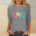 thumbnail image 1 of Xihbxyly Hauts Décontractés pour Femmes T-shirt à Col Rond Imprimé de Pâques à Manches 3/4 T-shirt à Col Rond Chandail à Enfiler Tendance à Petit Budget, 1 of 5