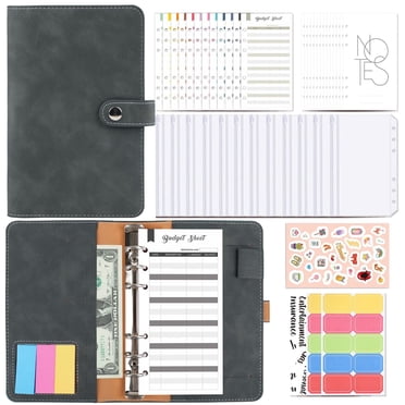 A6 Ring Binder, Budget Planner - 6 Holes Loose Leaf Notebook with Binder Pockets Money Envelopes Budget Sheets Label Stickers Notebook Ring Binder