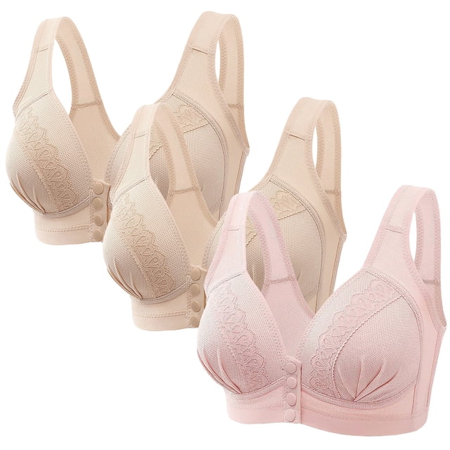 Comfort Bra on Clearance 3pc Ladies Comfortable Convenient Front Button Bra Breathable Easy Close Everyday Bra Plus Size Seamless Bralettes Cotton Bralette New Pinky S