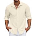 thumbnail image 2 of Yuyuzo Mens Shirts Long Sleeve Button down Open Front Lapel V Neck Blouse Solid Color Business Casual Fall Tops, 2 of 6