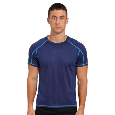 Raenseen Men's Rash Guard Swim Shirts Short Sleeve UPF 50+ Swimming Top Gym Workout Muscle Tee Tops Dark Blue XL
