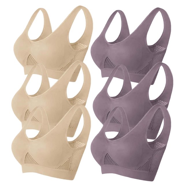 Timegard 6pc Sports Bras for Women Plus Size High Support Wireless Breathable Mesh Workout Running Bras