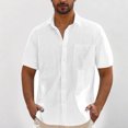 thumbnail image 2 of Admvng Chemises en Lin pour Hommes Décontractées Unies à Col Rabattu Chemise Boutonnée Manches Courtes P-2TG, 2 of 7