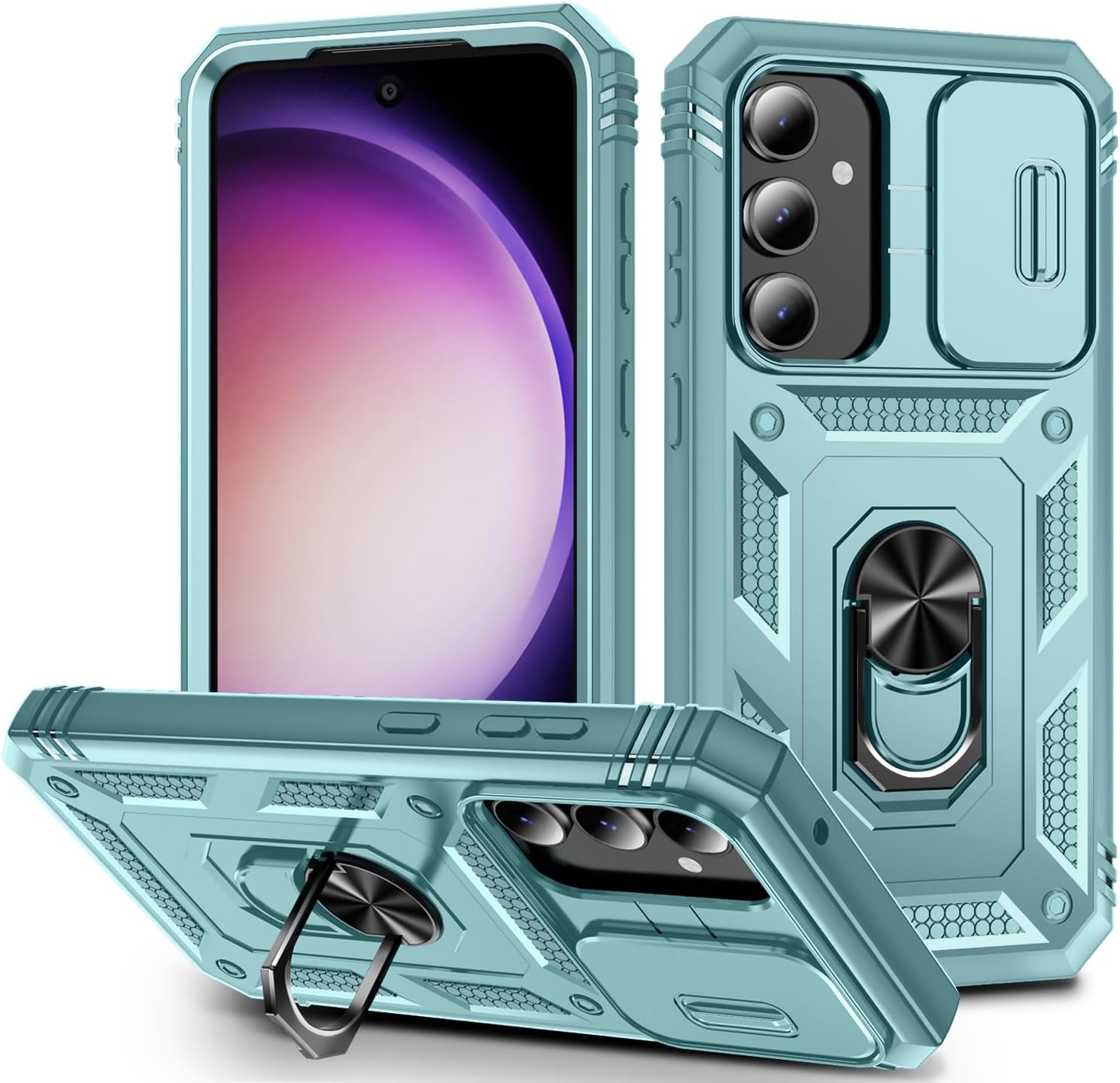 HCTian Military Grade Case for Samsung Galaxy S23 FE with Kickstand Ring Holder Slide Camera Cover Protection Shockproof Case for Galaxy S23 FE Phone Case