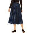 thumbnail image 3 of INSPIRE CHIC Jupe Plissée en Velours pour Femme à Taille Haute Élastique, Ourlet Évasé Évasé, L Bleu Foncé, 3 of 6