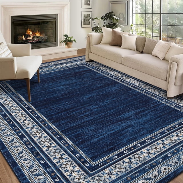 GOGRANT Washable Area Rug 10x13ft Blue Tones Non Slip Modern Print Carpet