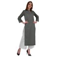 thumbnail image 2 of Bimba Kurta Droite Unie Ethnique Indienne pour Femmes à Col Mandarin avec Encolure Plissée en Coton, 2 of 7