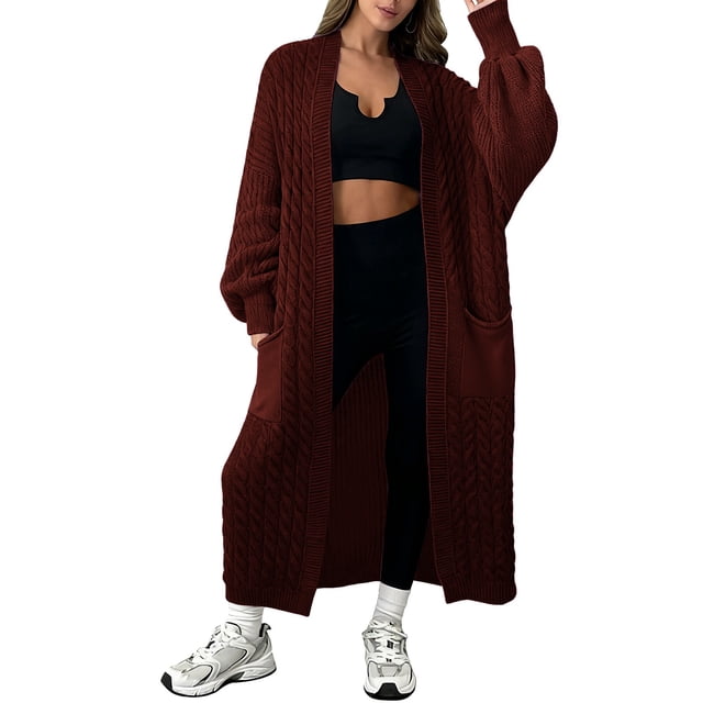 Comdrip Long Cardigans for Women! Long Cardigans for Women Open Front Cable Knit Cardigan Open Front Oversized Draped Sweater Outerwear Fall Cardigans for Women Coffee XL