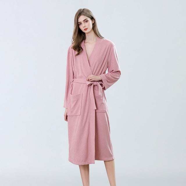 Peignoirs pour Femmes Peignoir en Molleton pour Femmes Doux Col Châle Peignoir Peluche Long Manteau Robe de Bain m