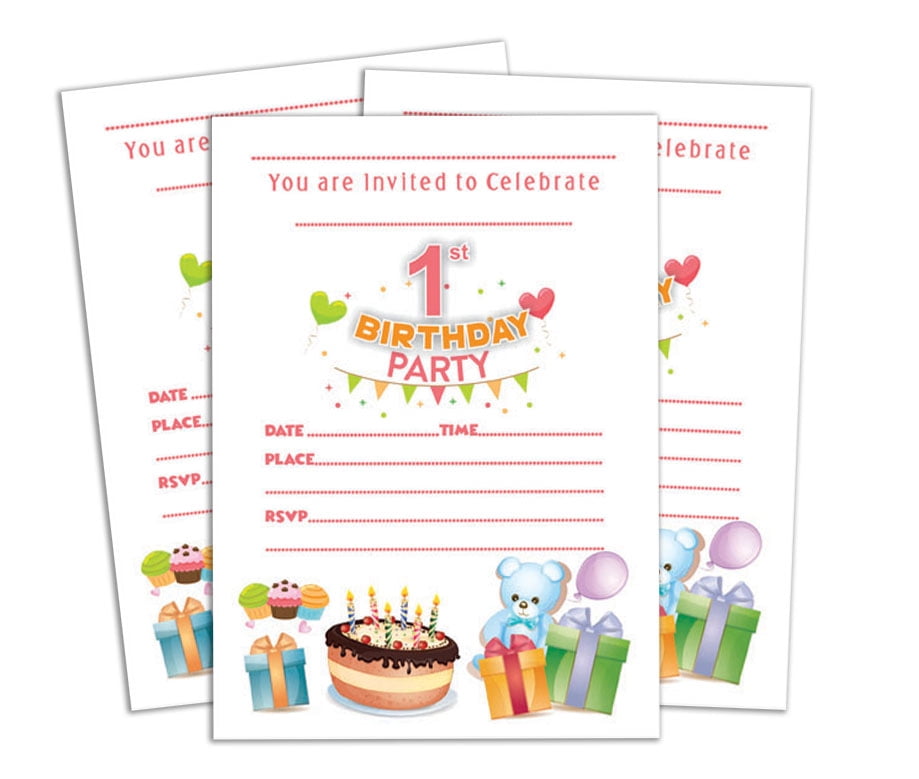 Darling Souvenir White Birthday Invitation Card Printable Fill or Write In Blank Invites Party Supplies Pack Of 28 5 x 7 Inches