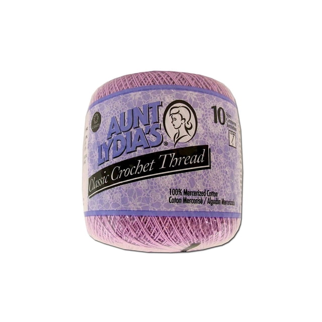 Aunt Lydia's® Classic ™ Wood Violet Crochet Thread, 350 Yards Size 10 centered spool of Wood Violet size 10 crochet thread, 3-ply mercerized cotton labeled 350 yards; smooth high-luster finish on wound wooden bobbin. Often used for tatting or lace trims.