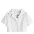 thumbnail image 2 of XZNGL Women Solid V-neck Loose Shirt Button Front Tartan Short Blouse Crop Tops, 2 of 6