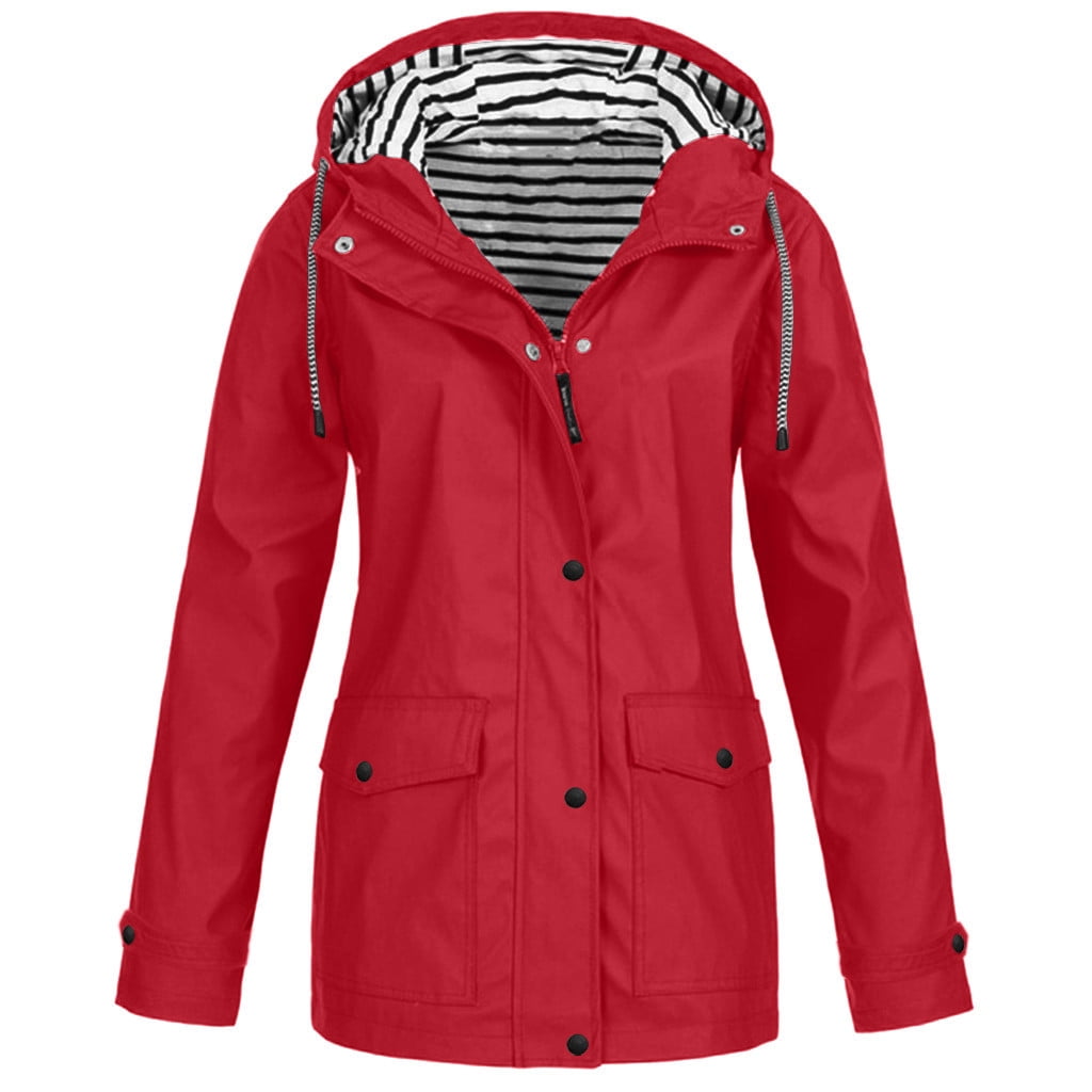 Lightweight Jacket Women Solid Rain Jacket Outdoor Plus Size Waterproof Hooded Raincoat Windproof Womens Light Jacket on Clearance