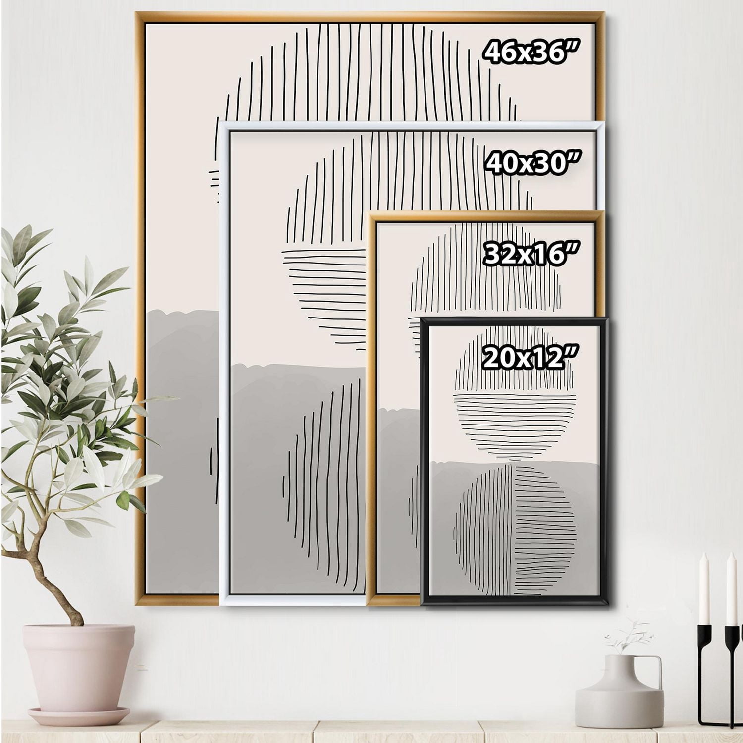 Designart Lignes géométriques minimales et cercle VI ART MURAL À CADRE FLOTTÉ