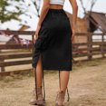 thumbnail image 4 of Mrat Jupe en Denim pour Femmes Jupe Longue de Printemps et d'Été pour Femmes Robe de Travail en Denim d'Été avec Poche Jupe Midi Évasée Plissée Jupe Décontractée Mi-Longue Noire P, 4 of 5