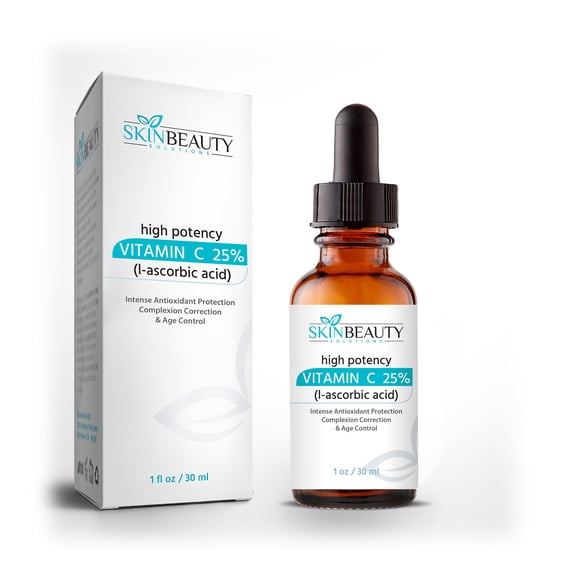 VITAMIN -C 25% AntiOxidant Serum Skin Face – Organic (L-Ascorbic Acid) plus Vegan Hyaluronic Acid –Professional Strength for Anti-Aging, Sun damage, Sun Spots & Even Skin Tone. Clear Serum