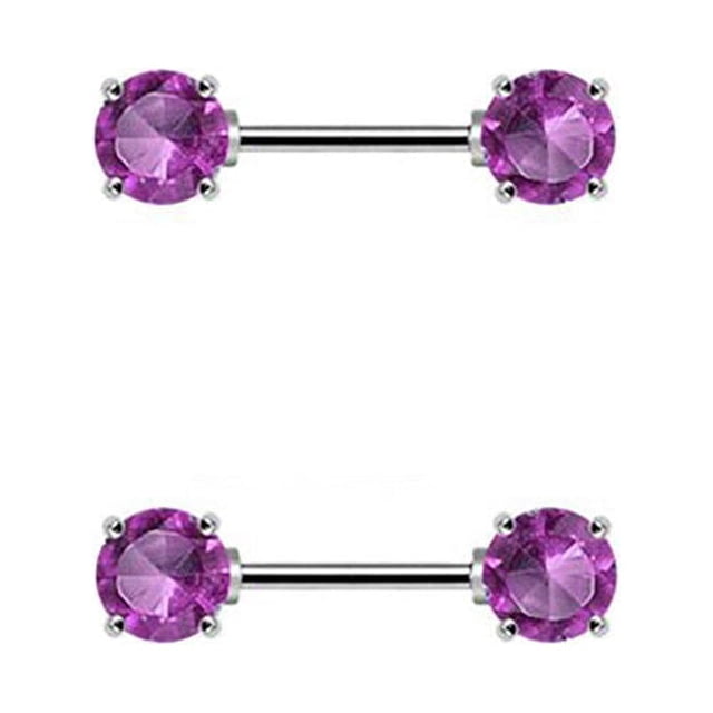 Nipple Ring Barbells Surgical Steel Front Facing Double Round Gem 14G 12MM Bar