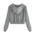 thumbnail image 3 of Drppepioner Femmes Décontracté Uni Manches Longues Fermeture Éclair Poche Chemise Chat Chandail à Capuchon Hauts, 3 of 3