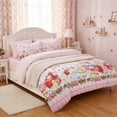 thumbnail image 2 of JOLUSERE Cartoon Pink Comforter Queen Set，3-Pieces Bunny Strawberry Pattern Bedding Set for Kids, 2 of 9
