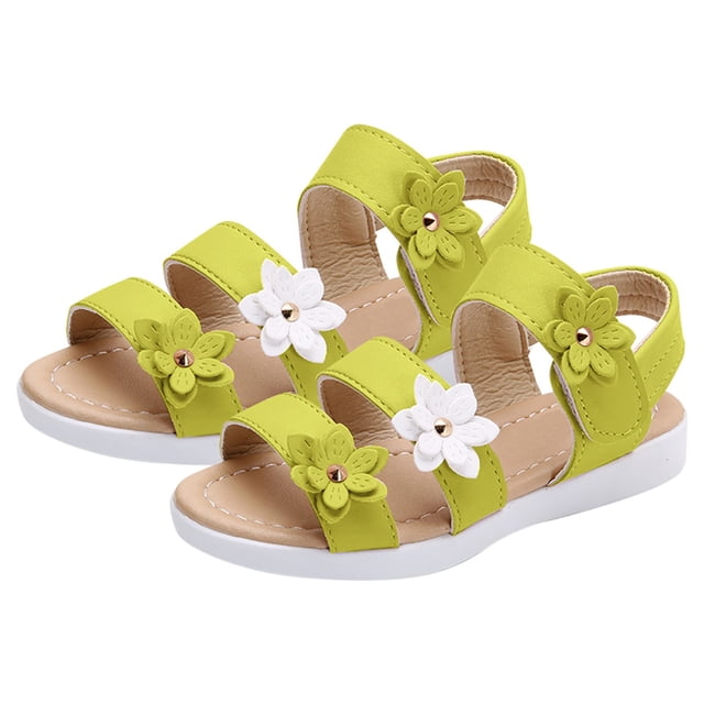 MIASHUI Sandales Filles Été Enfants Fleur Plates Chaussures Princesse, Jaune, 2-2,5 Ans