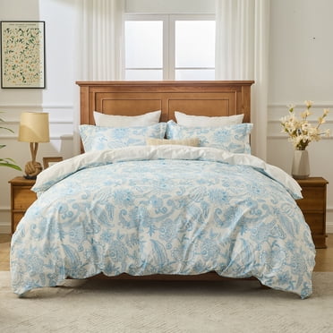Kingrest Luxury King Ensemble de Housse de Couette à Imprimé Floral, Doux et Respirant, 100 % Coton Biologique, 3 Pcs, Ensembles de Literie King, Motif King, Ensemble de Housse de Couette Confortable, avec Fermeture Éclair