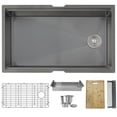 thumbnail image 2 of Stylish Undermount 33" Graphite Black Single Bowl Workstation Kitchen Sink with 5 accs S-613WN, 2 of 16