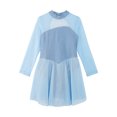 thumbnail image 4 of Sxiwei Kids Girls Long Sleeve Mesh Splice Figure Skating Dress with Rhinestone Keyhole Back Gymnastic Sky Blue 6, 4 of 6
