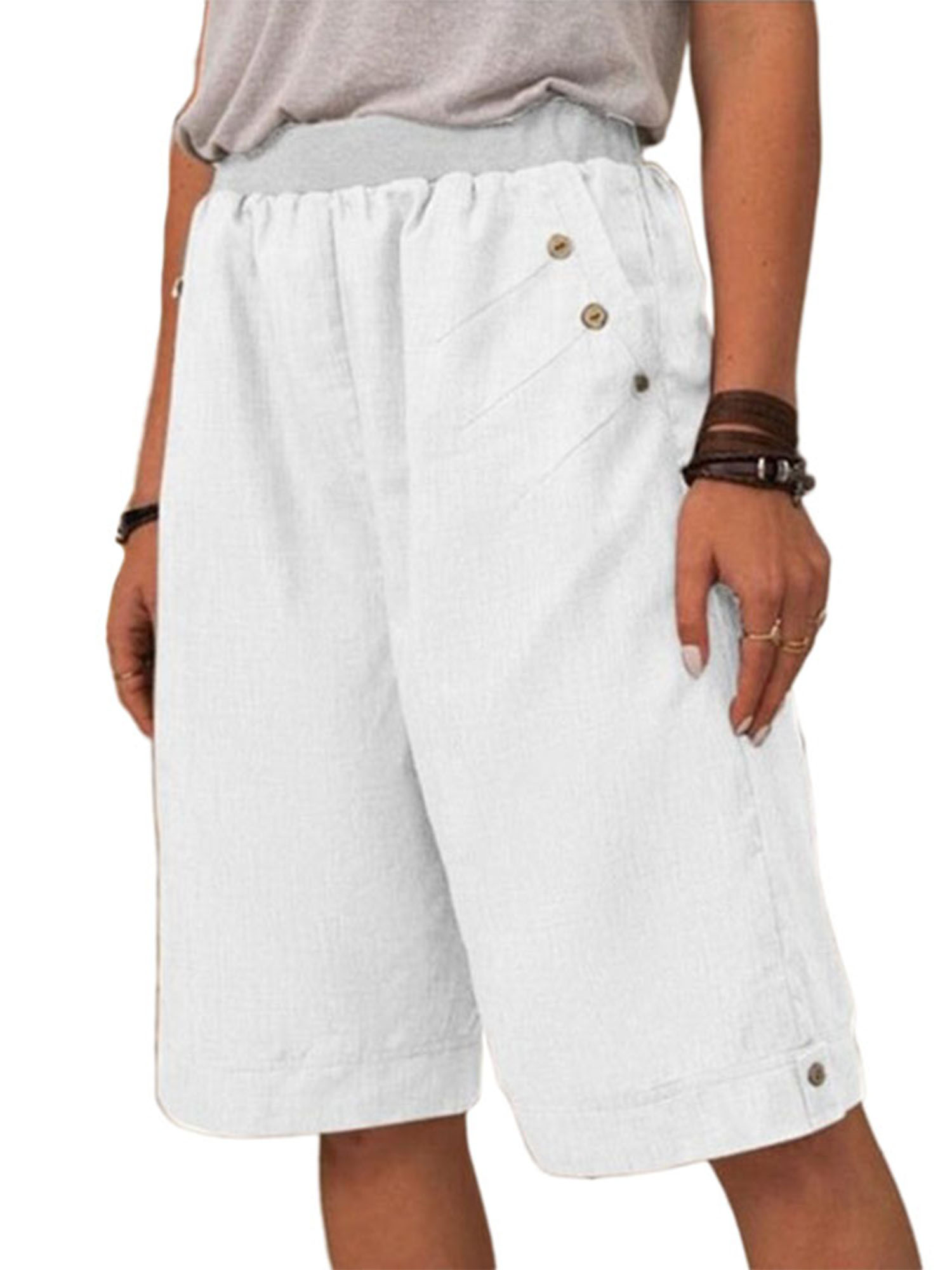 Innerwin Beach Shorts Bermuda Ladies Short Hot Pants Summer Solid Color High Waisted Mini Pant White 3XL