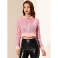 thumbnail image 2 of INSPIRE CHIC Women's Sequin Sparkle Open Front Cardigan Coat Zipper Cropped Bomber Jacket Pink M, 2 of 7