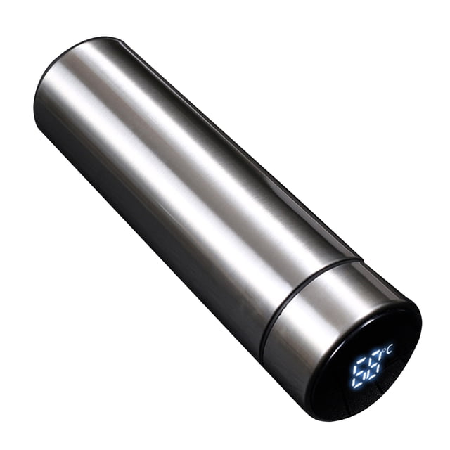 Stainless Steel Smart Water Bottle with LED Temperature Display - 480ml Silver Vacuum Insulated Flask, 24H Hot & Cold Retention, Leak-Proof, Built-in Filter, BPA-Free, Portable for Travel, Camping,
