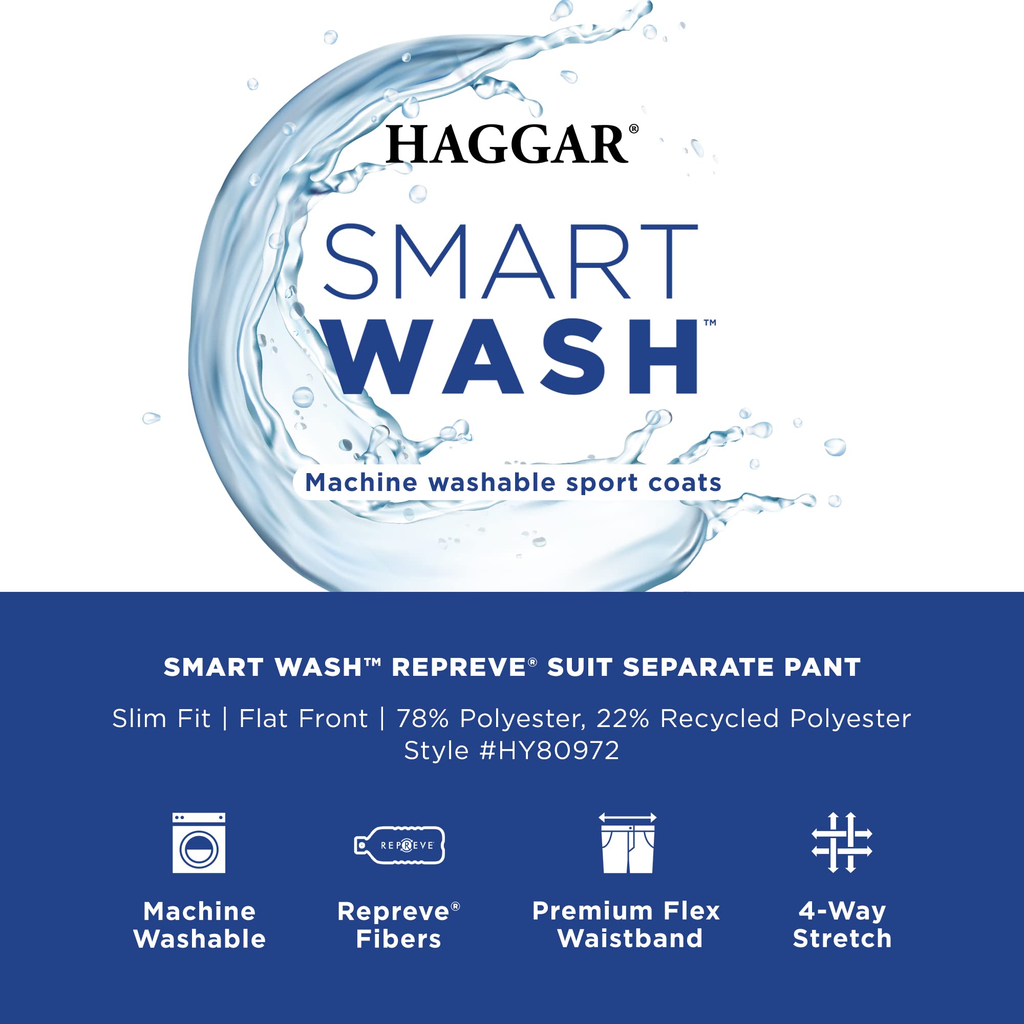 Haggar Men's Smart Wash Repreve Suit Separate Pant Slim Fit, Charcoal, 30x38