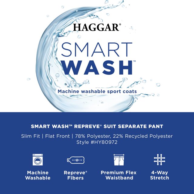 Haggar Men's Smart Wash Repreve Suit Separate Pant Slim Fit, Charcoal, 30x38