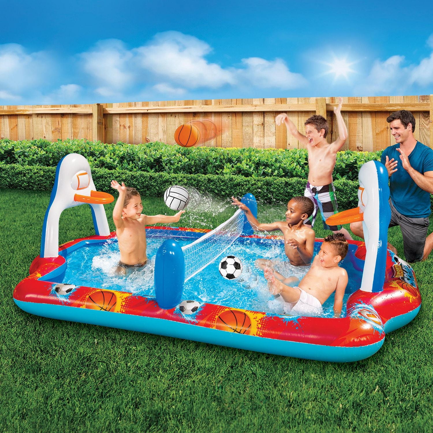 Banzai Sports Arena Splash Pool 4-In-1 Water Play Kids Outdoor Games Inflatable, Ages 3+
