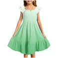 thumbnail image 1 of MIASHUI Robe d'Écolière pour Filles à Manches Volantées, Extensible, Ligne A Évasée, Vert Pâle, 4-5 Ans, 1 of 5
